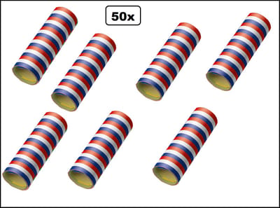 50x Serpentine rollen rood-wit-blauw - papier - Koningsdag Versiering Holland WK Decoratie Optocht Serpetine Feest Nederland