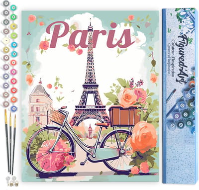 Figured'Art Schilderen op Nummer Volwassenen canvas Reisposter Parijs in Bloei - Handwerk acrylverf Kit DIY Compleet - 40x50cm zonder frame