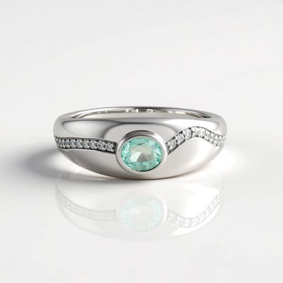 Cavill - Ring 925 Sterling Zilver Geplatineerd - 0,344ct Ovale Paraiba Kleurige Smaragd - 0,169ct Pavé Zirkonia - Elegante Moderne Sieraad