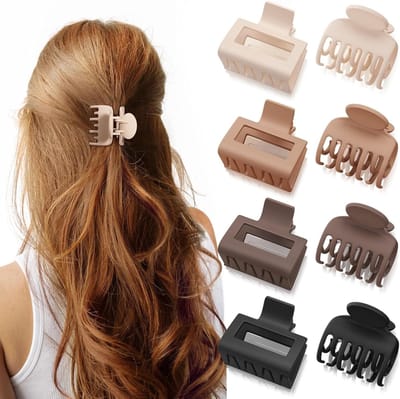 Famanu - Haarklauwclips | Kleine klauwclips haarclips voor vrouwen | rechthoekige klauwclips voor fijn haar, vierkante haarclips voor dunne haaraccessoires voor vrouwen (bruin klein)