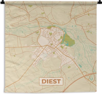 Wandkleed - Wanddoek - België - Kaart - Stadskaart - Plattegrond - Diest - 180x180 cm - Wandtapijt