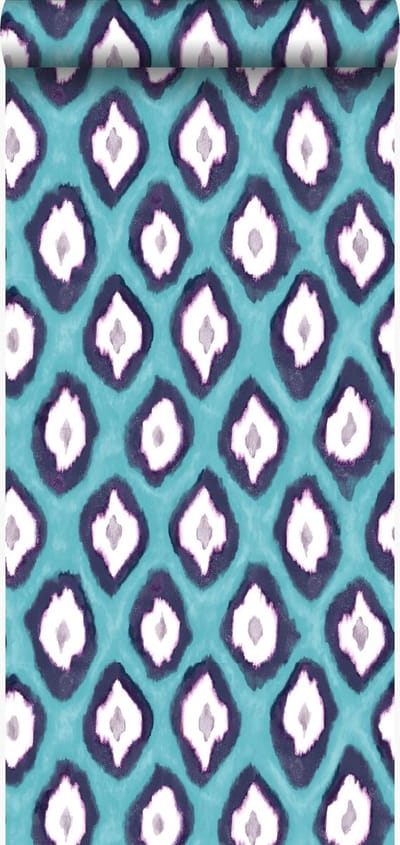 Origin Wallcoverings behang ikat motief turquoise - 53 cm x 10.05 m - 346917