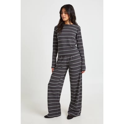 boohoo Dames Gestreepte Katoenen Lange Mouw Top En Broek Coordinatenset | Chocolate | Maat: 6