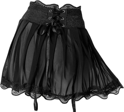 Zwarte Sexy Mesh Mini Rok voor Dames, Verstelbare Taille met Ribbons, Perfect voor Feestjes en Casual Outfits