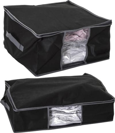 Set van 2x dekbed/kussen opberghoezen zwart met vacuumzak - 40 x 40 x 25 cm en 60 x 45 x 15 cm