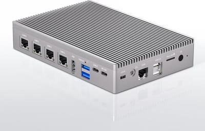 Fanless Mini PC met N100 Processor, 8GB RAM en 128GB Opslag, 4x 2.5GbE, Dual 4K Uitgang