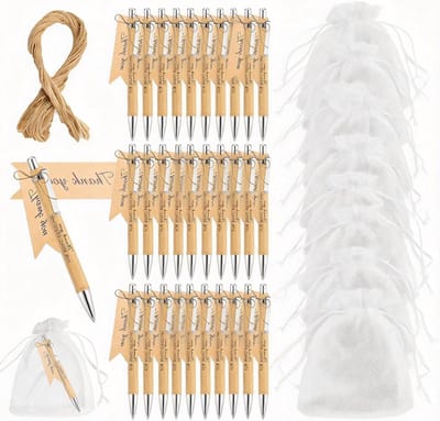 Set van 32 Houten Balpennen met Gravure "Dank je voor je Geweldige Bijdrage" met Opbergdoos, Koord en Label voor Collega's, Leraren en Medewerkers