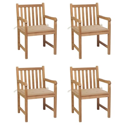vidaXL - Tuinstoelen - 4 - st - met - beige - kussens - massief - teakhout