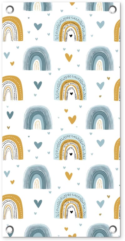 Tuinposter 30x60 cm - Tuindecoratie Patroon - Regenboog - Hartjes - Poster voor in de tuin - Buiten decoratie - Schutting tuinschilderij - Tuindoek muurdecoratie - Wanddecoratie balkondoek
