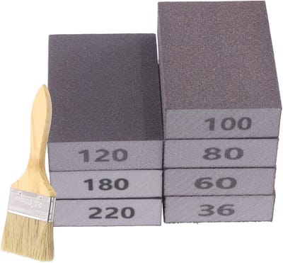 16 stuks 4 x 2,8 x 1 Inch #220 Grit White Ultra fijne natte en droge schuurspons schuurpads en houten verfborstel assortiment kit, natte droge flexibele schuurpads