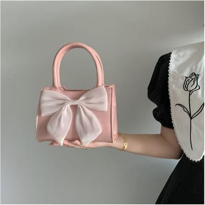 Nieuwe Frisse en Zoete Schoonheid Enkelbandige Crossbody Tas Feeënl Stijl Strik Handvat Vierkante Tas gray
