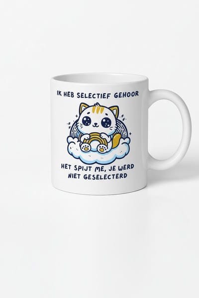 Kat met Selectief Gehoor Mok - Originele Koffiemok Cadeau