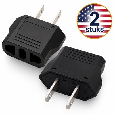 DEGG® - 2x Reisstekker EU naar Amerika - type A verloopstekker - Wereldstekker USA/VS - voor type C & F stekkers - Travel adapter - Zwart - Ideaal voor reizen naar Amerika, Canada, Japan & meer