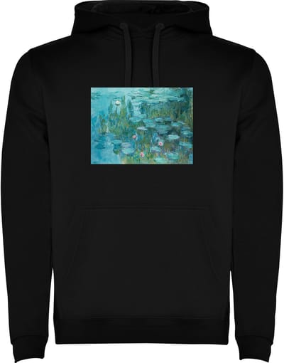 Zwarte hoodie Prachtig schilderij Monet - De prachtige waterlelies - Bloemen - Vijver - Oude meesters Maat M