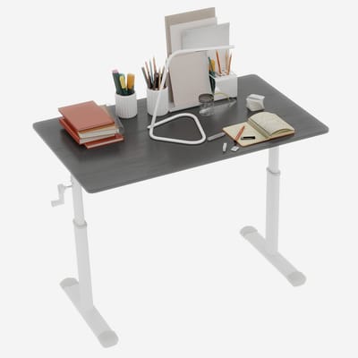 Merax In Hoogte Verstelbaar Bureau 100×60 cm – Zit-Sta Bureau met Handslinger – Stevig Metalen Frame – Werktafel voor Studiekamer en Werkruimte – Grijs
