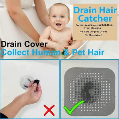 Haarvanger Douchegoot - Afvoer Stopper - Douche Reinigen - 4 Zuignappen - 4.2x4.2 Inch - Zwart