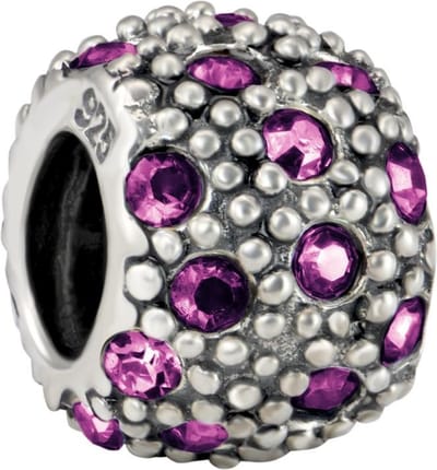Quiges - 925 - Zilveren - Bedels -Sterling zilver - Beads - Bolletjes Patroon met Zirkonia Paars Kraal Charm - Geschikt – voor - alle bekende merken - Armband Z516