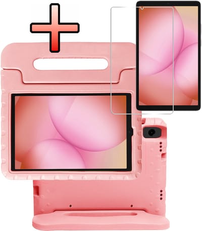 Hoes - Geschikt voor Samsung Galaxy Tab A11 - Met Screenprotector - Kinderhoes Shockproof Bumper - Kidsproof Case - Tablet Hoesje - Kinder Cover - Zalm