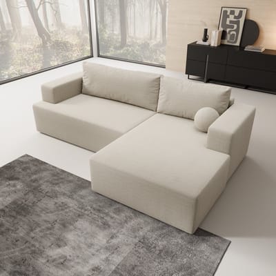 Meubella - Mavana - Hoekbank 2-zits - Teddystof beige - Rechts
