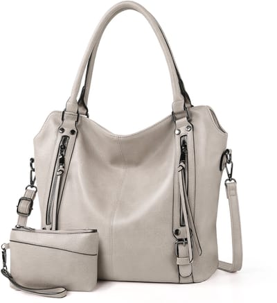 TANTOMI - Dames Handtassen set met Portemonnee - Schoudertas - Grote Shopper - Tweedelige - Grijs - Valentijn cadeautje voor haar
