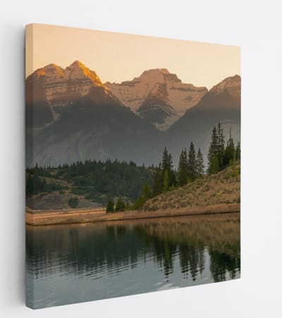 Saammp Canvas Schilderij - Meer tussen de bergen - Landschap - Natuur - 20x20 - Foto op canvas - Wanddecoratie - Muurdecoratie Woonkamer - Slaapkamer decoratie - Canvas Print
