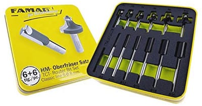 Hardmetalen freesset 6+6, groef- en afrondfrees, schachtdiameter 8 mm, metalen doos