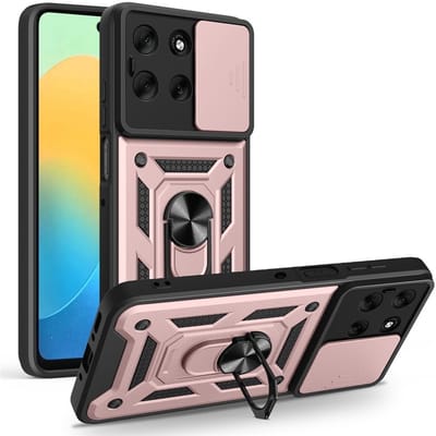 Coverup Hoesje - Geschikt voor Motorola Moto G56 Hoesje - Coverup Armor Ring Kickstand Back Cover met Camera Shield - Rose Gold
