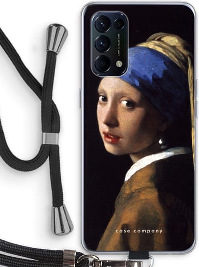 Case Company® - Hoesje met koord geschikt voor Oppo Find X3 Lite hoesje met Koord - The Pearl Earring - Telefoonhoesje met Zwart Koord - Bescherming aan alle Kanten en Over de Schermrand