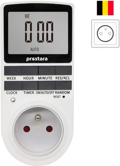 Prestara Digitale Tijdschakelaar - Minuutnauwkeurige Schakelklok Stopcontact - LCD Display - 16A 3680W - Energiebeheer voor Thuis