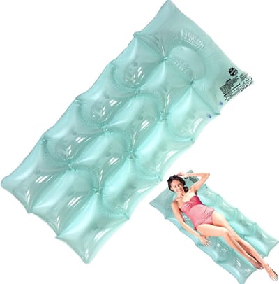 Waterhangmat Zwembad - Opblaasbare Ligmat - Zonnebaden Waterpret - Kleurrijk Rasterdesign - 160 x 80 cm - Blauw