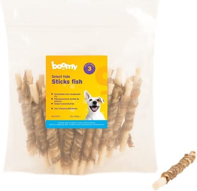 Boomy - Hondensnacks - Hondensnoepjes - Hondenkoekjes - Kauwstaaf hond - Runderhuid met vis - 13cm - 250g