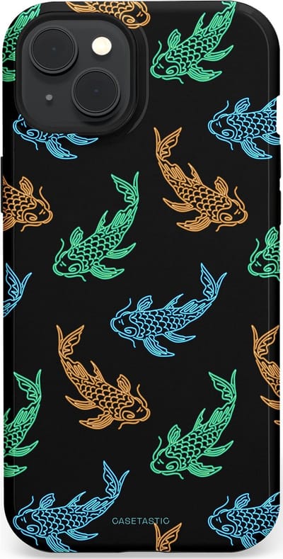 Casetastic hoesje geschikt voor Apple iPhone 15 Plus - MagSafe - Dubbellaagse bescherming - Neon Koi - Fashion Case - Zwart Petrol Donkergroen Bruin