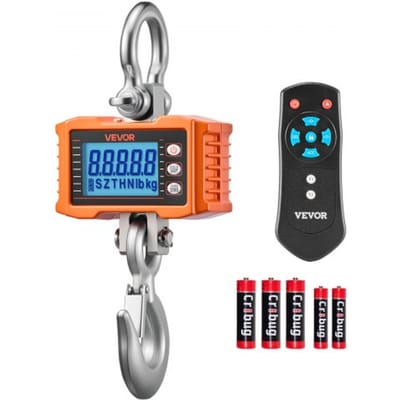 VEVOR Kraanweegschaal 2000 kg, Digitale Hangweegschaal, Industriële Weegschaal met Gegoten Aluminium Behuizing & LCD-display, Aflezing van 500 g & 3-traps schakelaar, Afstandsbediening, Haakweegschaal voor Garage & Fabriek