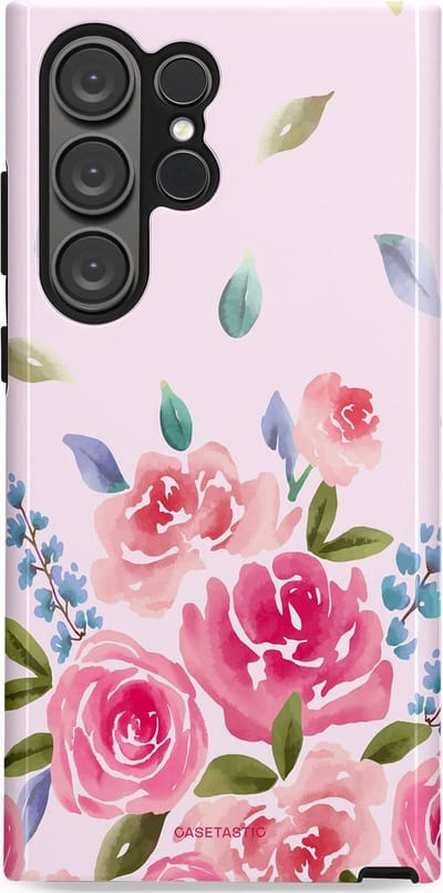 Casetastic hoesje geschikt voor Samsung Galaxy S23 Ultra - Dubbellaagse bescherming - Aquarel Bloesem - Fashion Case - Lichtroze Lila Saliegroen