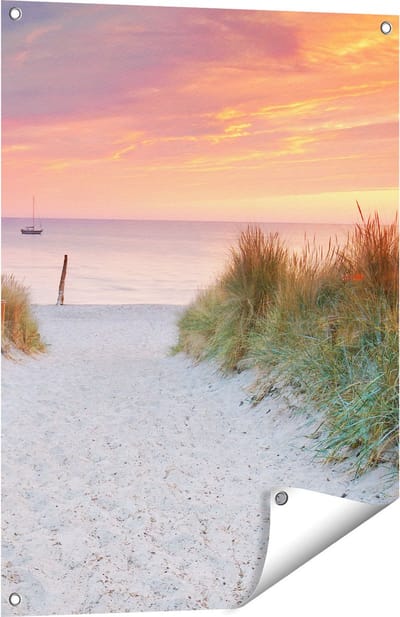 Gards Tuinposter Strand en Duinen bij Zonsondergang - 60x80 cm - Tuindoek - Tuindecoratie - Wanddecoratie buiten - Tuinschilderij