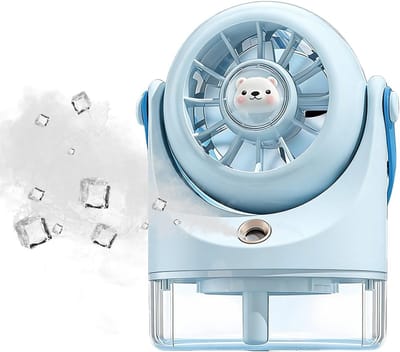 KZQ Bureauventilator - Vernevelingsventilator - Draagbare ventilator - Kleine handventilator - Stille werking met drie snelheden - Geschikt voor thuis, kantoor, studentenkamer, buiten, reizen, kamperen, vissen - Blauw
