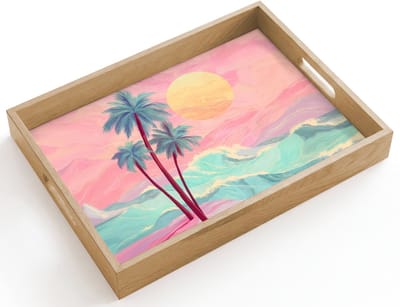 Dienblad hout 40x30 cm - Schootdienblad - Palmbomen - Golven - Zee - Borrelplank rechthoek - Plateau dienbladen