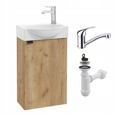 STAMAR - Badkamerkast 40cm met Wastafel + Wastafelkraan - Badkamermeubel - Eik Craft Goud