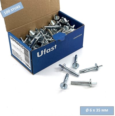 UFAST metaal slagplug - Ø 6 x 35 mm - Kraag Ø 14 mm - Verzinkt - 100 stuks