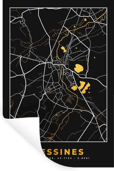 Muurstickers - Sticker Folie - Kaart - Lessines - Stadskaart - Goud - Plattegrond - 20x30 cm - Plakfolie - Muurstickers Kinderkamer - Zelfklevend Behang - Zelfklevend behangpapier - Stickerfolie