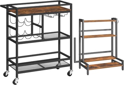 Servierwagen Keukenwagen - 4-Laags Organizer - Stabil en Ruim - Geschikt voor Flessen en Glas - Voor Keuken en Bar - Multifunctioneel Keukengereedschap