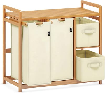 JCP® Wasmand - 140L - Wasmanden - Wasmand 4 Vakken - Beige - 78cm x 42cm x 77cm