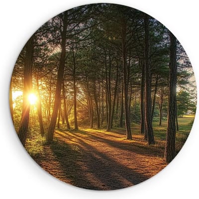 Saammp Muurcirkel Hout - Natuur - Zonsondergang - Landschap - Ø 90 - Wandcirkel - Wanddecoratie Cirkel - Muurdecoratie Woonkamer - Slaapkamer decoratie - Rond Schilderij
