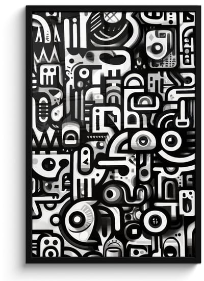 Poster in lijst - Fotolijst 60x90 cm - Posters - Symbolen - Abstract - Grafisch - Zwart - Posterlijst zwart - Decoratie - Wanddecoratie woonkamer - Muurdecoratie slaapkamer