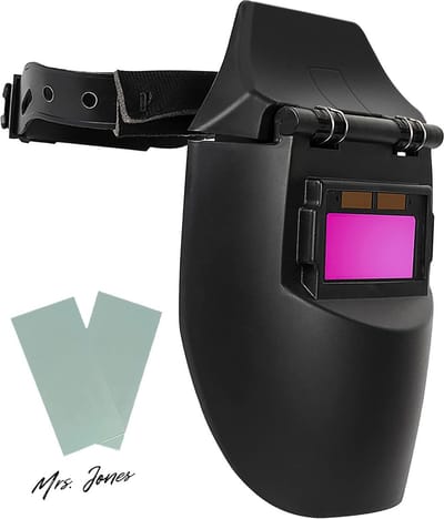 Mrs. Jones ALLOMN Lasmasker lashelm op zonne-energie gemonteerd hoofd automatische instelling zwart worden helm hoge gevoeligheidssensor aangedreven pads .