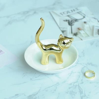 Elegante Keramische Ringhouder voor Sieraden - Decoratieve Schaal voor Trouwringen en Sieraden - Perfect Cadeau voor Kattenliefhebbers