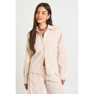 boohoo Dames Gestreept Oversized Shirt Van Katoenen Popeline | Abrikoos | Maat: 34