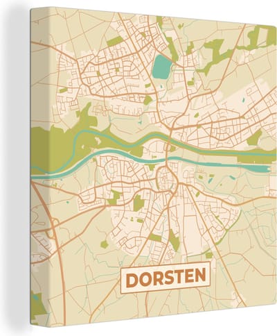 Canvas Schilderij Dorsten - Plattegrond - Kaart - Stadskaart - Vintage - 20x20 cm - Wanddecoratie