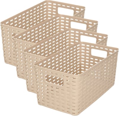 PlasticForte Opbergmand - 4x - Kastmand - rotan kunststof - taupe - 5 Liter - 15 x 28 x 13 cm