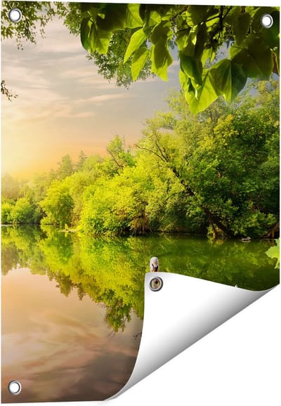 Gards Tuinposter Zwaan op het Water in het Bos - 40x50 cm - Tuindoek - Tuindecoratie - Wanddecoratie buiten - Tuinschilderij
